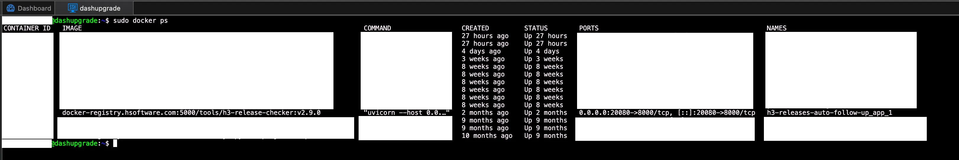 Docker compose ps