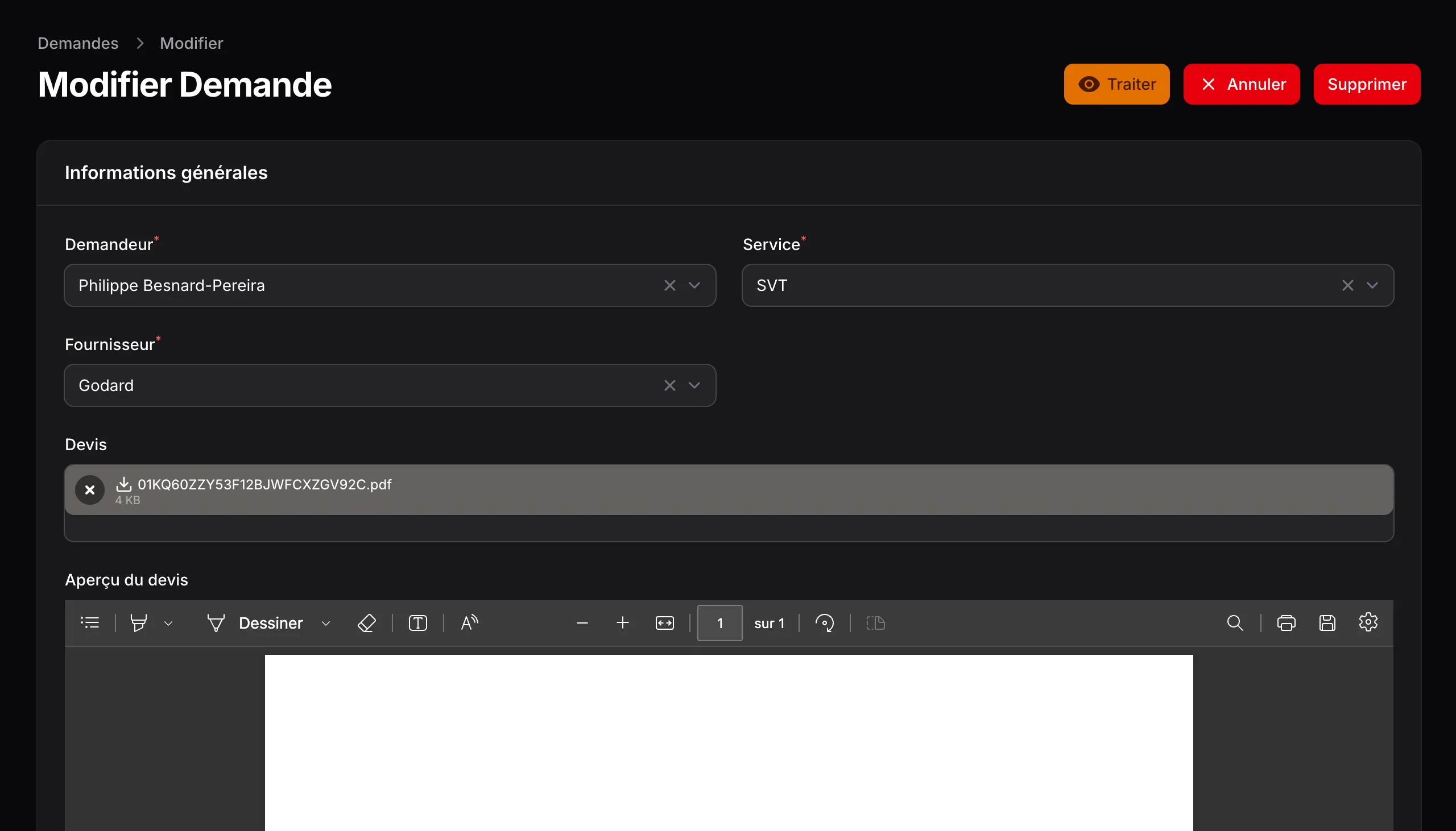 Modification d'une commande au statut "Envoyée"