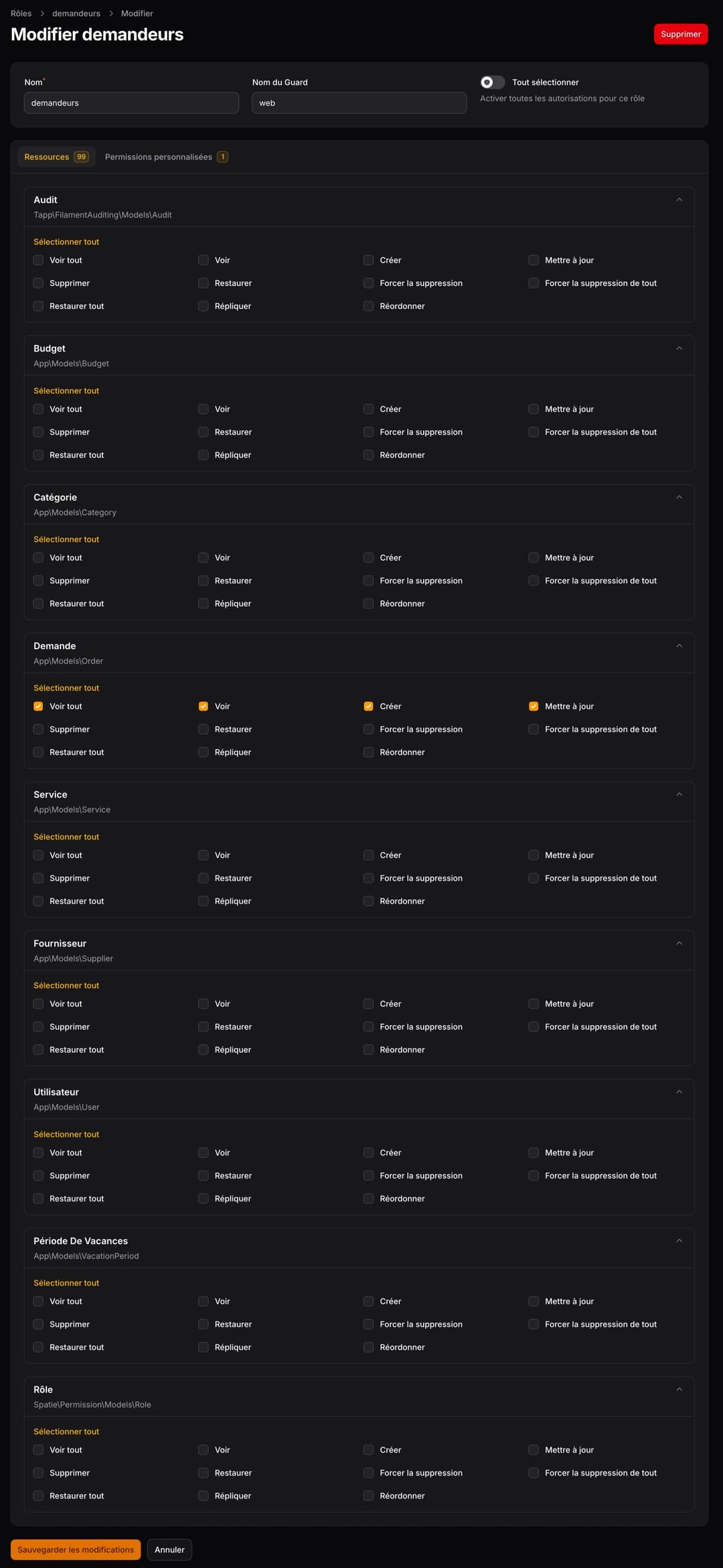 Permission management (Filament Shield)